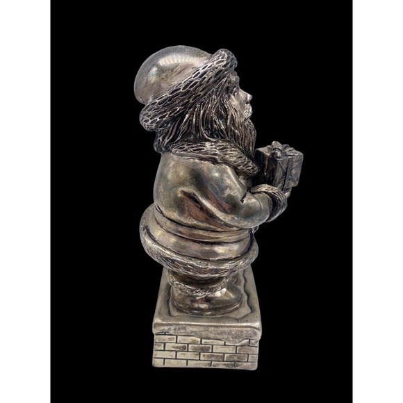 Santa Claus Wind Up Music Box Figurine Silver Plate Vtg Santa is Coming to Town - Picture 7 of 11